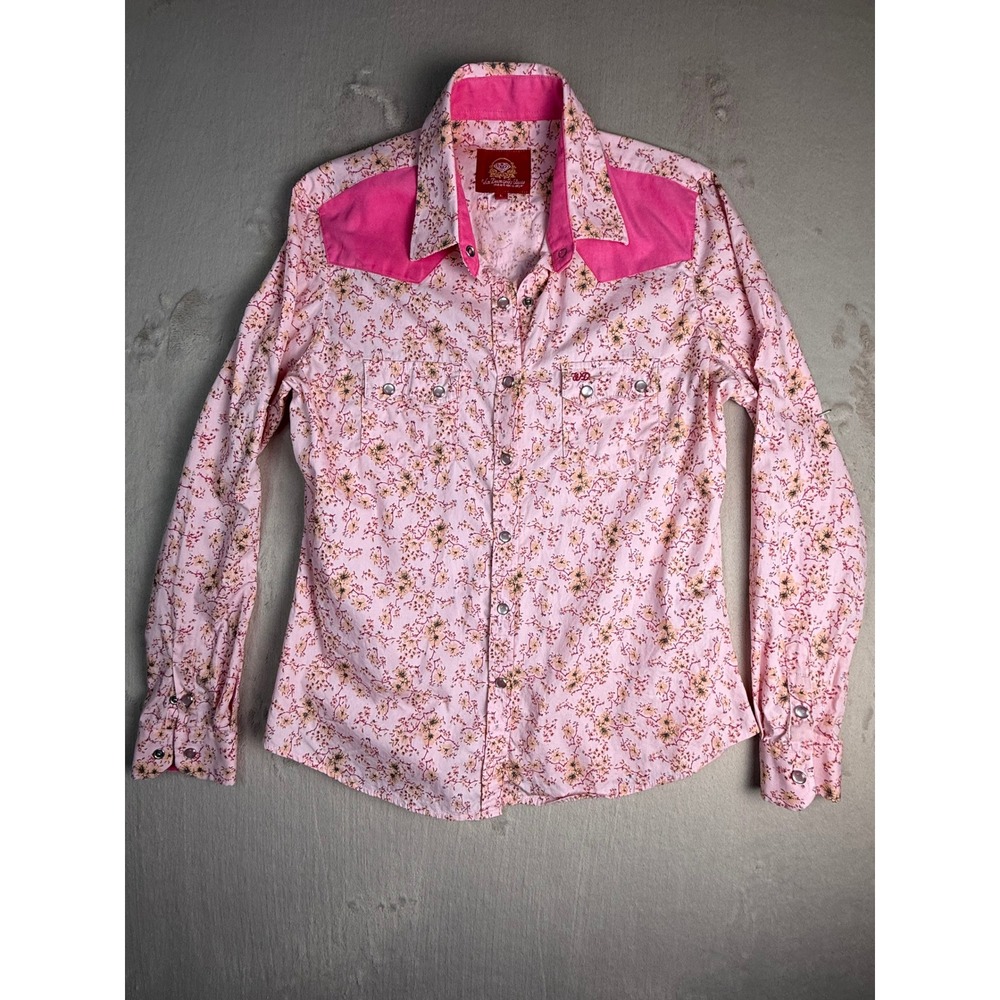 White Diamonds Boots Western Shirt Womens Large Pink Floral Pearl Snap Excellent